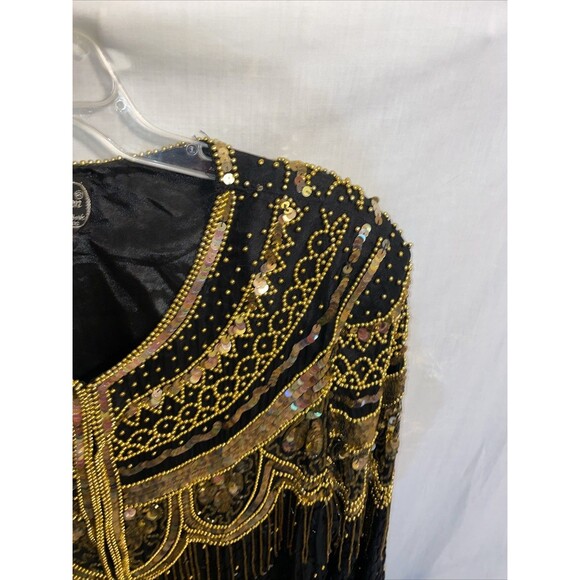 Jean For Joseph Le Bon Women’s Dressy Jacket Size XL Black Gold Beaded Sequined - Picture 4 of 12